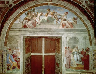 The Judicial Virtues: Pope Gregory IX approving the Vatical Decretals; Justinian handing the Pandects to Trebonianus